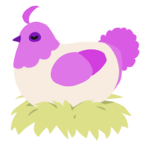A cream and orchid chicken with a head pattern