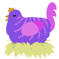 A blurple and orchid chicken with a half-bar pattern