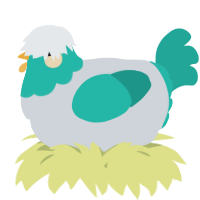 A mist and turquoise chicken with a head pattern