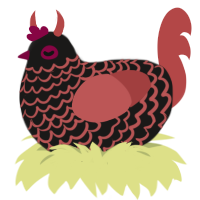 Lucy, a sable and red chicken with a lace pattern