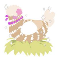 A beige and cream chicken with a bar pattern