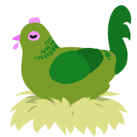 A chartreuse and leaf chicken with a neck-band pattern
