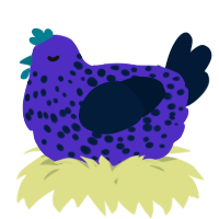 A indigo and tumblr chicken with a speckle pattern