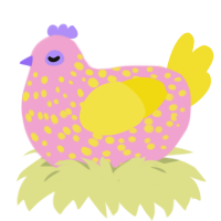 A pink and yellow chicken with a speckle pattern