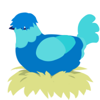 A sapphire and aqua chicken with a head pattern