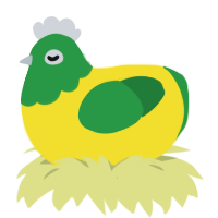 Greenana, a yellow and viridian chicken with a head pattern