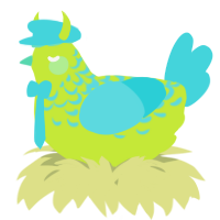 A lime and aqua chicken with a half-lace pattern