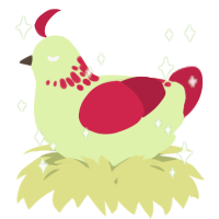 A apple and crimson chicken with a neck-speckle pattern