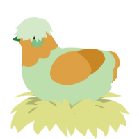 A gluppy and orange chicken with a head pattern