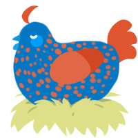 A sapphire and vermilion chicken with a speckle pattern