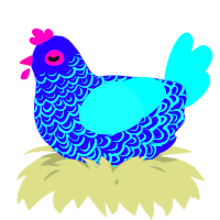A indigo and aqua chicken with a double-lace pattern