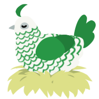 A white and viridian chicken with a lace pattern