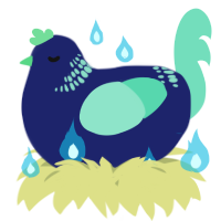 A navy and mint chicken with a neck-band pattern