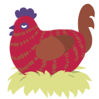 Cyan Rye, a crimson and russet chicken with a bar pattern