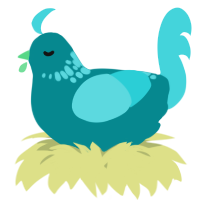 A teal and aqua chicken with a neck-speckle pattern