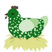 A leaf and gluppy chicken with a speckle pattern