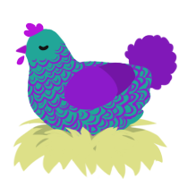 A turquoise and violet chicken with a double-lace pattern