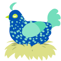 A ultramarine and mint chicken with a speckle pattern