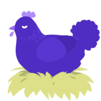 A indigo chicken with a neck-speckle pattern