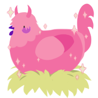 Gif, a pink chicken with a head pattern