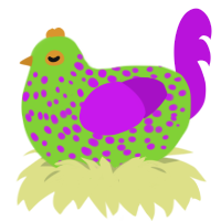 A grass and amethyst chicken with a speckle pattern