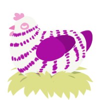 A white and plum chicken with a bar pattern