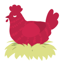 A crimson chicken with a bar pattern