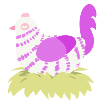 A white and orchid chicken with a bar pattern