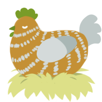 A gold and silver chicken with a bar pattern
