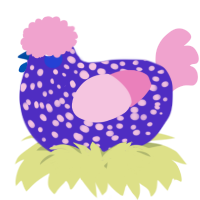 A indigo and pink chicken with a speckle pattern