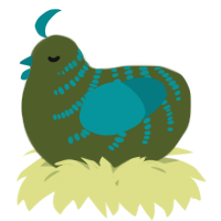 A olive and teal chicken with a half-bar pattern