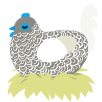 Yuki, a ash and white chicken with a double-lace pattern