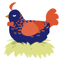 A navy and vermilion chicken with a half-lace pattern
