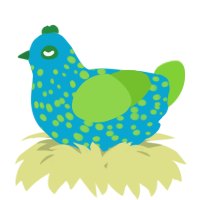 A cerulean and grass chicken with a speckle pattern