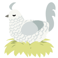 A white and silver chicken with a lace pattern