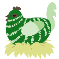 A leaf and gluppy chicken with a bar pattern
