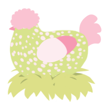 A lemon and rose chicken with a speckle pattern