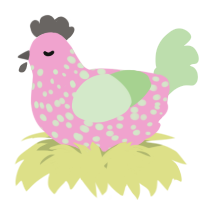 A pink and gluppy chicken with a speckle pattern