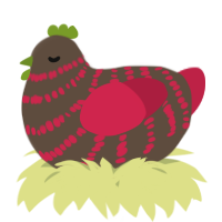 A bark and crimson chicken with a bar pattern