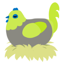 Sprite, a ash and lime chicken with a head pattern