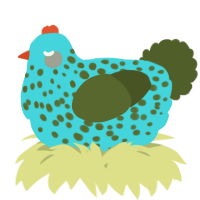 A aqua and olive chicken with a speckle pattern