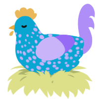A cerulean and lilac chicken with a speckle pattern