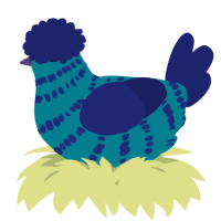 A sea and navy chicken with a bar pattern