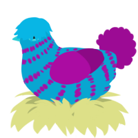 A cerulean and plum chicken with a bar pattern