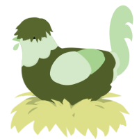 A olive and gluppy chicken with a head pattern