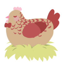 Hazelnut, a beige and red chicken with a half-lace pattern