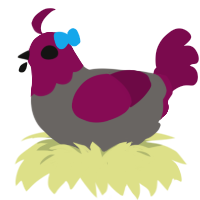 Knife, a grey and wine chicken with a head pattern