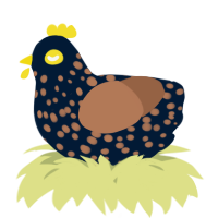 A tumblr and brown chicken with a speckle pattern