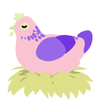 A rose and blurple chicken with a neck-speckle pattern
