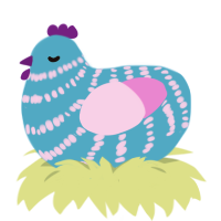 Lent, a sky and lavender chicken with a bar pattern